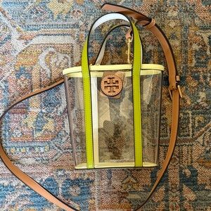 Tory Burch Transparent Tote with Green and Brown Accents